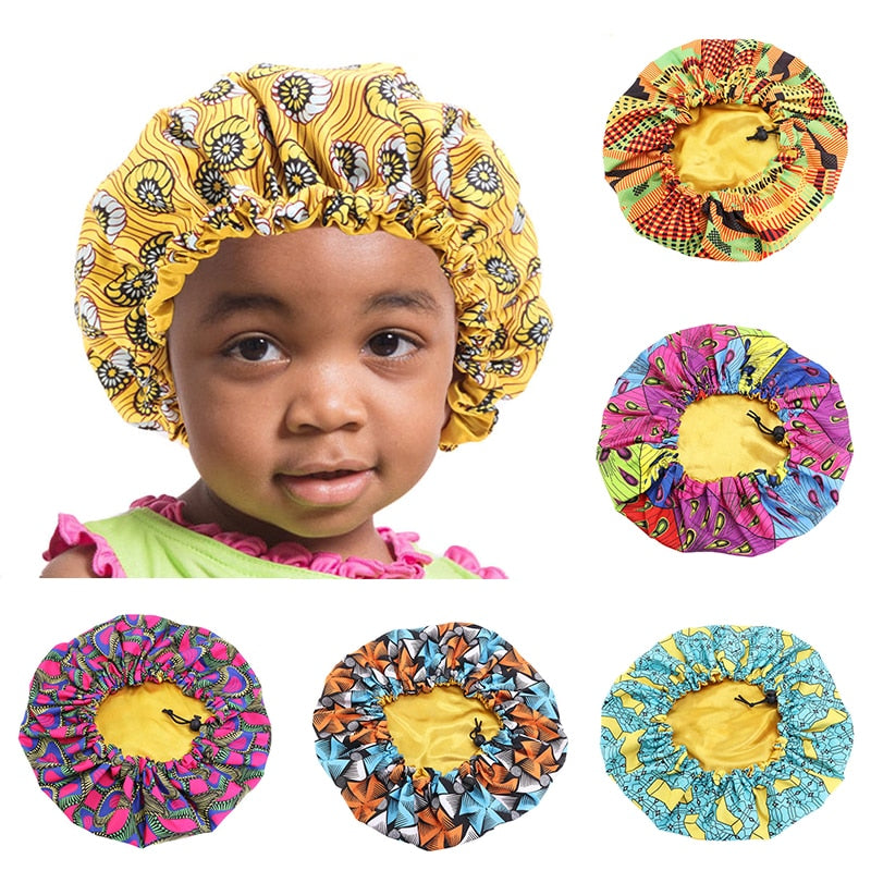 Baby Silky Satin Bonnet Sleep Cap Children Girl Night Turban Children Solid Headwear Cute Headwrap Hat Fashion Hair Wear - Amazhona 