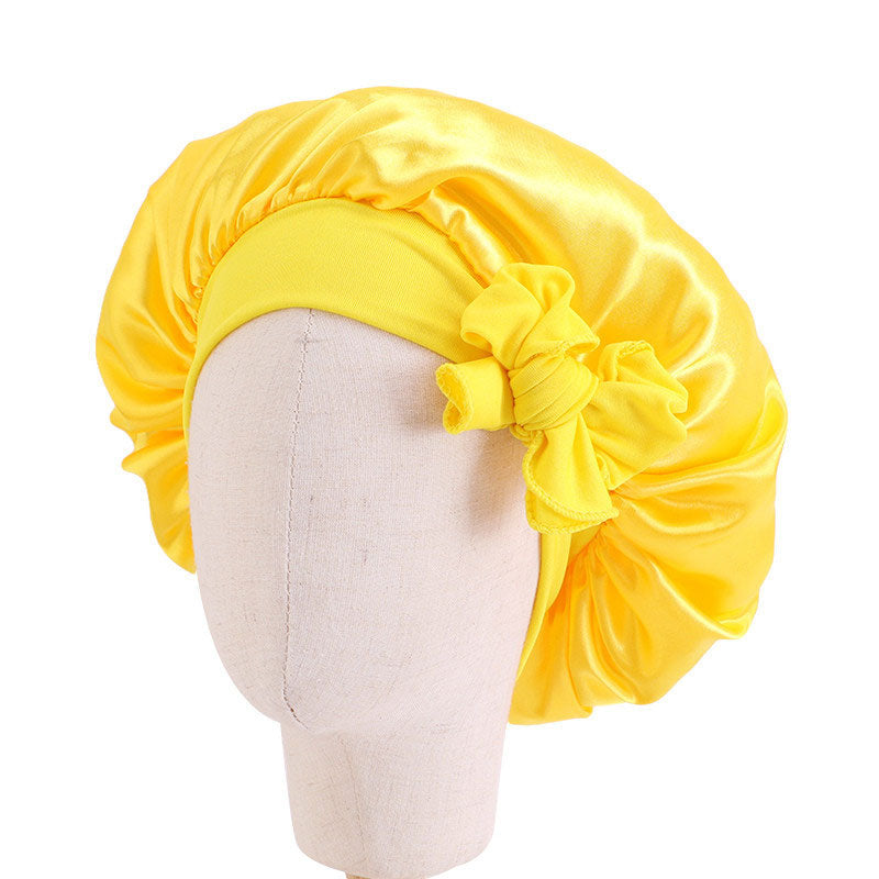 Baby Silky Satin Bonnet Sleep Cap Children Girl Night Turban Children Solid Headwear Cute Headwrap Hat Fashion Hair Wear - Amazhona 