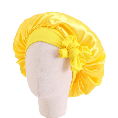 Baby Silky Satin Bonnet Sleep Cap Children Girl Night Turban Children Solid Headwear Cute Headwrap Hat Fashion Hair Wear - Amazhona 