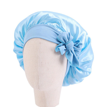 Baby Silky Satin Bonnet Sleep Cap Children Girl Night Turban Children Solid Headwear Cute Headwrap Hat Fashion Hair Wear - Amazhona 