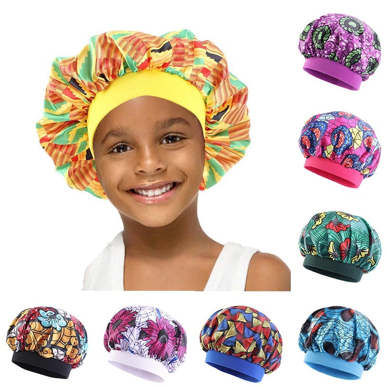 Baby Silky Satin Bonnet Sleep Cap Children Girl Night Turban Children Solid Headwear Cute Headwrap Hat Fashion Hair Wear - Amazhona 