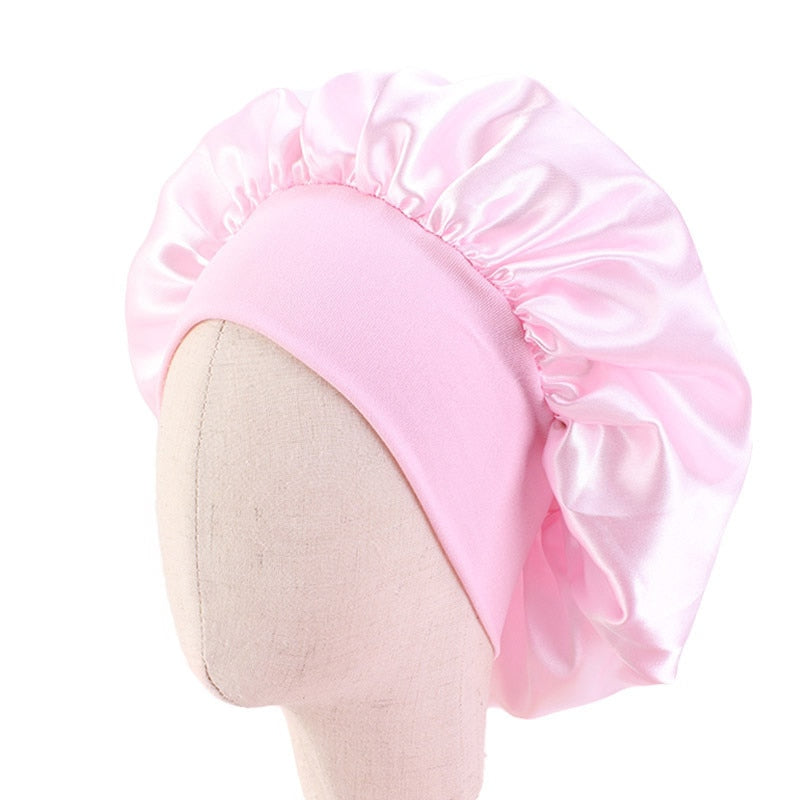 Baby Silky Satin Bonnet Sleep Cap Children Girl Night Turban Children Solid Headwear Cute Headwrap Hat Fashion Hair Wear - Amazhona 