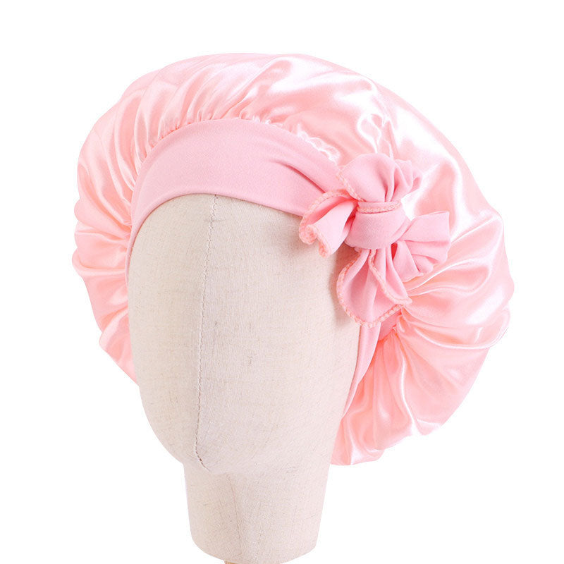 Baby Silky Satin Bonnet Sleep Cap Children Girl Night Turban Children Solid Headwear Cute Headwrap Hat Fashion Hair Wear - Amazhona 