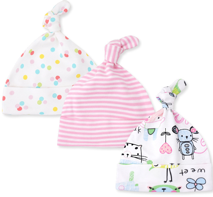 Baby hat 0-6 months newborn cotton baby cap men and women baby spring and summer 3 pieces - Amazhona 