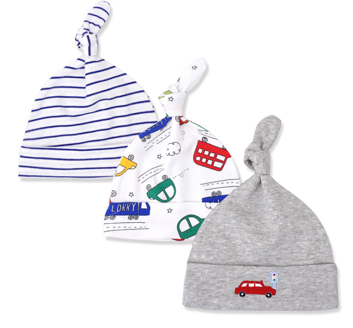 Baby hat 0-6 months newborn cotton baby cap men and women baby spring and summer 3 pieces - Amazhona 