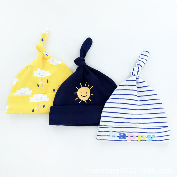 Baby hat 0-6 months newborn cotton baby cap men and women baby spring and summer 3 pieces - Amazhona 