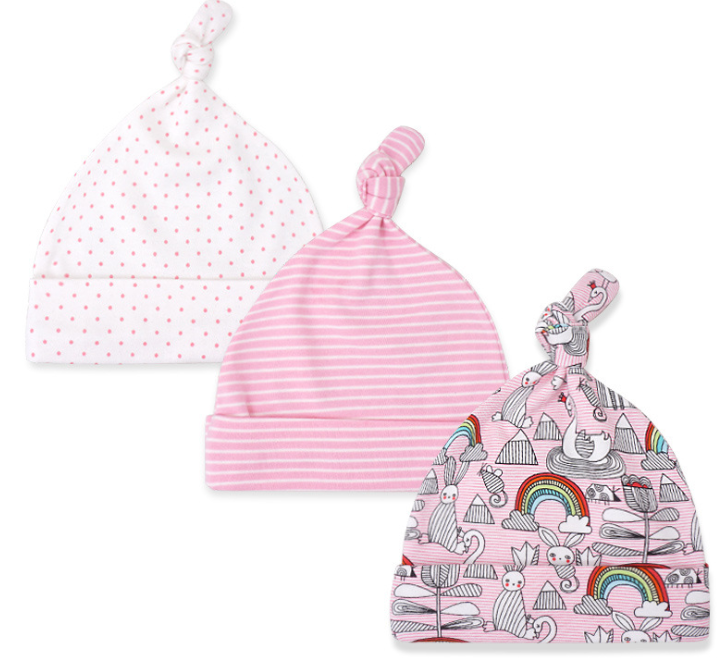 Baby hat 0-6 months newborn cotton baby cap men and women baby spring and summer 3 pieces - Amazhona 