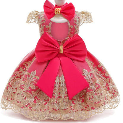 Baby princess dress 1-3 years old dress gold lace - Amazhona 