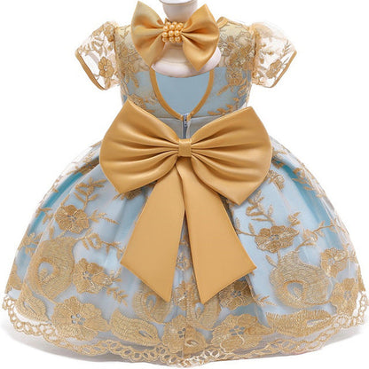 Baby princess dress 1-3 years old dress gold lace - Amazhona 