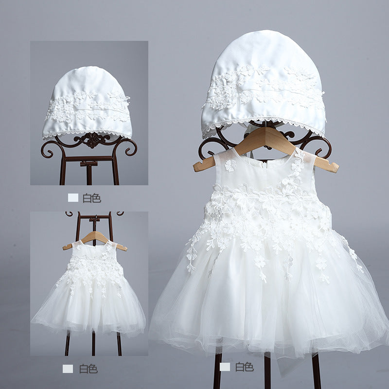 Baby's full moon, baby's wedding dress, princess dress, children's dress, lace cap, fluffy dress, photo studio - Amazhona 