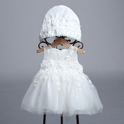 Baby's full moon, baby's wedding dress, princess dress, children's dress, lace cap, fluffy dress, photo studio - Amazhona 