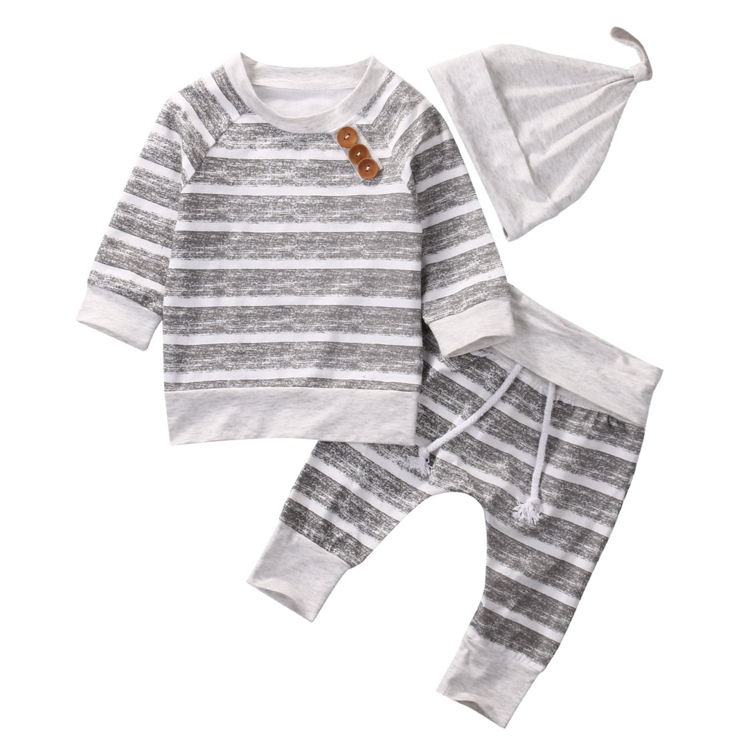 Baby stripe suit with white hat three-piece - Amazhona 