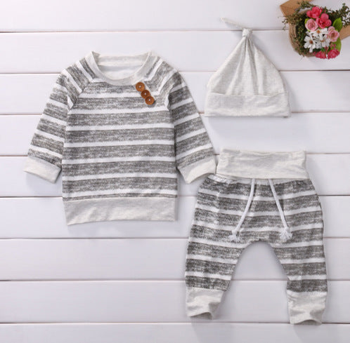 Baby stripe suit with white hat three-piece - Amazhona 