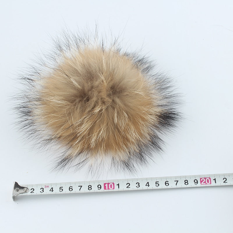 Big Fur Pom pom Beanie Hats Parent Kids Warm Knitted Winter Hat Baby Girls Boys Real Raccoon Fur pompom Beanies Cap - Amazhona 