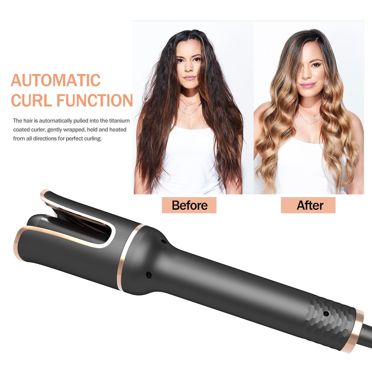 Black Automatic Spiral Electric Curling Iron Negative Ion - Amazhona 