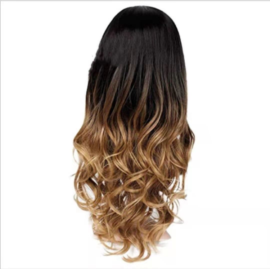 Black Gradient Brown Gold Ladies Long Curly Hair Rose Mesh - Amazhona 