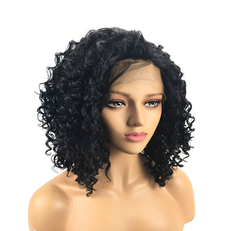 Black Small Curly Front Lace Wig Hair Cover - Amazhona 