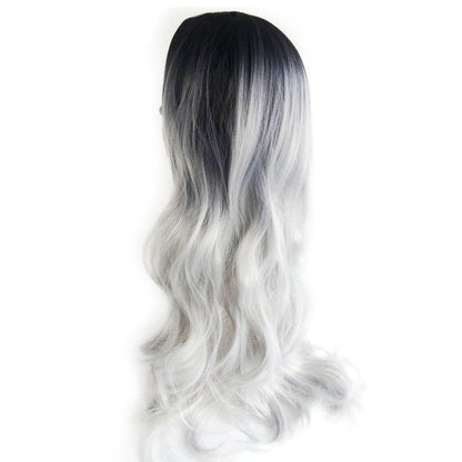 Black silver gray mid-point long curly hair cos fake - Amazhona 