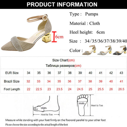 Bling Crystal High Heels Pumps Women Elegant Pearl Buckle Square Heels Wedding Party Shoes Ladies Pointed Toe Ankle Strap Pumps - Amazhona 