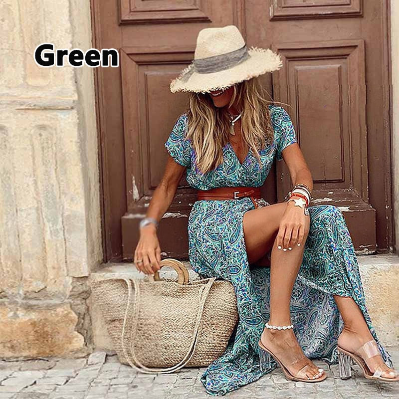 Boho Long Dress for Women Evening 2022 Summer Vestidos de Mujer Dresses Elegant Robe Femme Casual Maxi Short Sleeve Clothing - Amazhona 