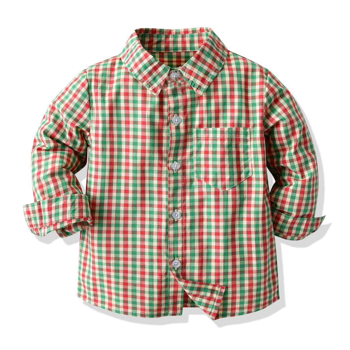 Boy's Long-sleeved Plaid Shirt And Overalls - Amazhona 