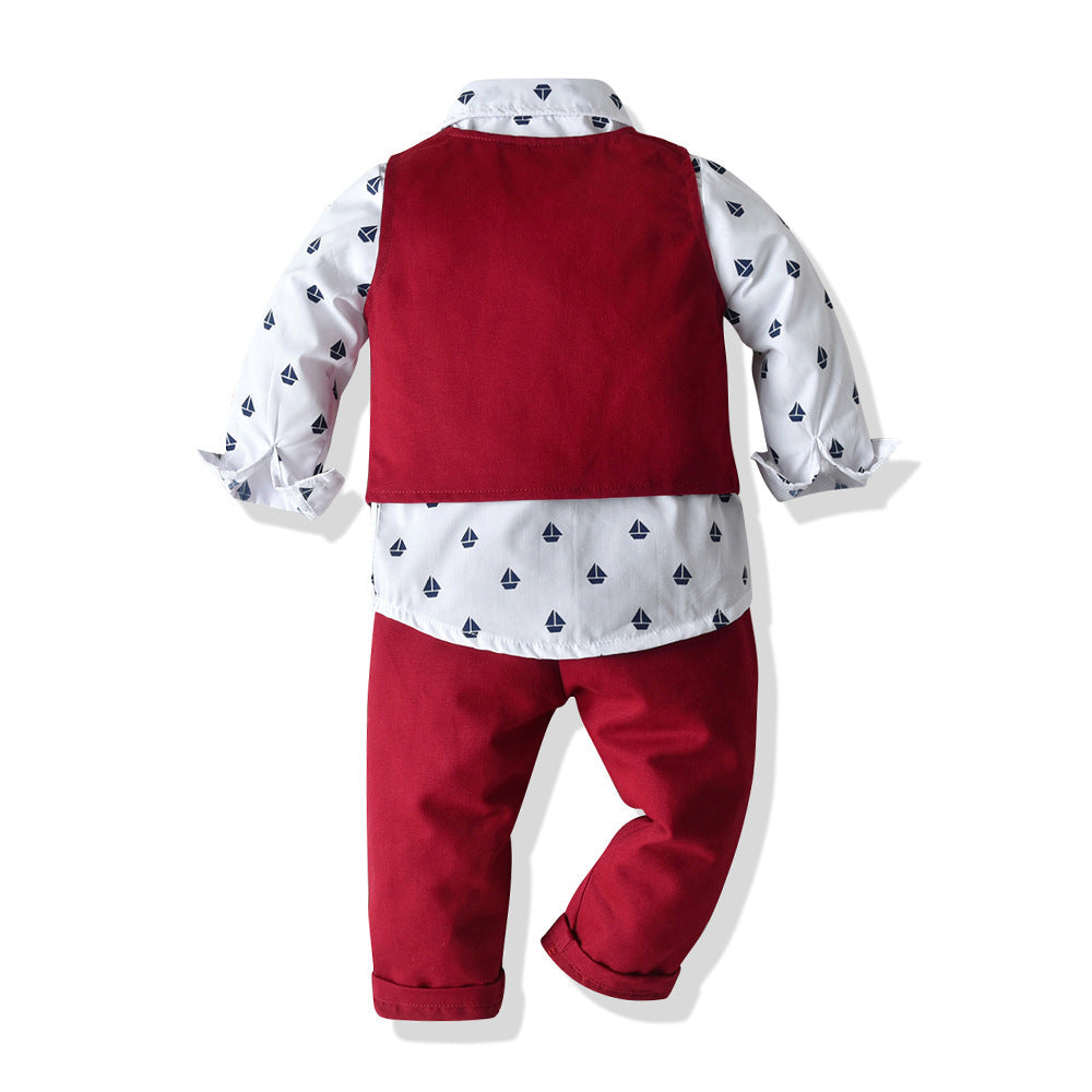 Boys Children's Long-sleeved Shirt Vest And Pants Suit - Amazhona 