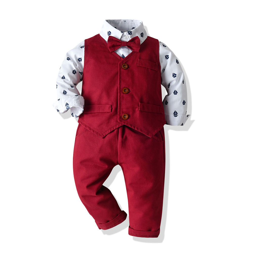 Boys Children's Long-sleeved Shirt Vest And Pants Suit - Amazhona 