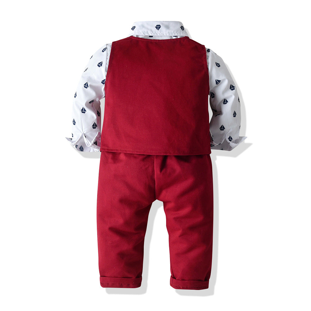 Boys Children's Long-sleeved Shirt Vest And Pants Suit - Amazhona 