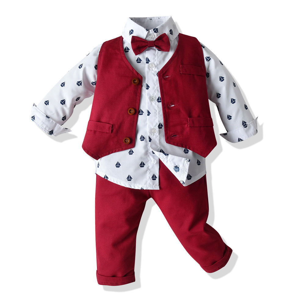 Boys Children's Long-sleeved Shirt Vest And Pants Suit - Amazhona 