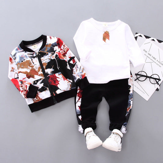 Boys Handsome Autumn And Winter Clothes Three-Piece Kid Clothes - Amazhona 