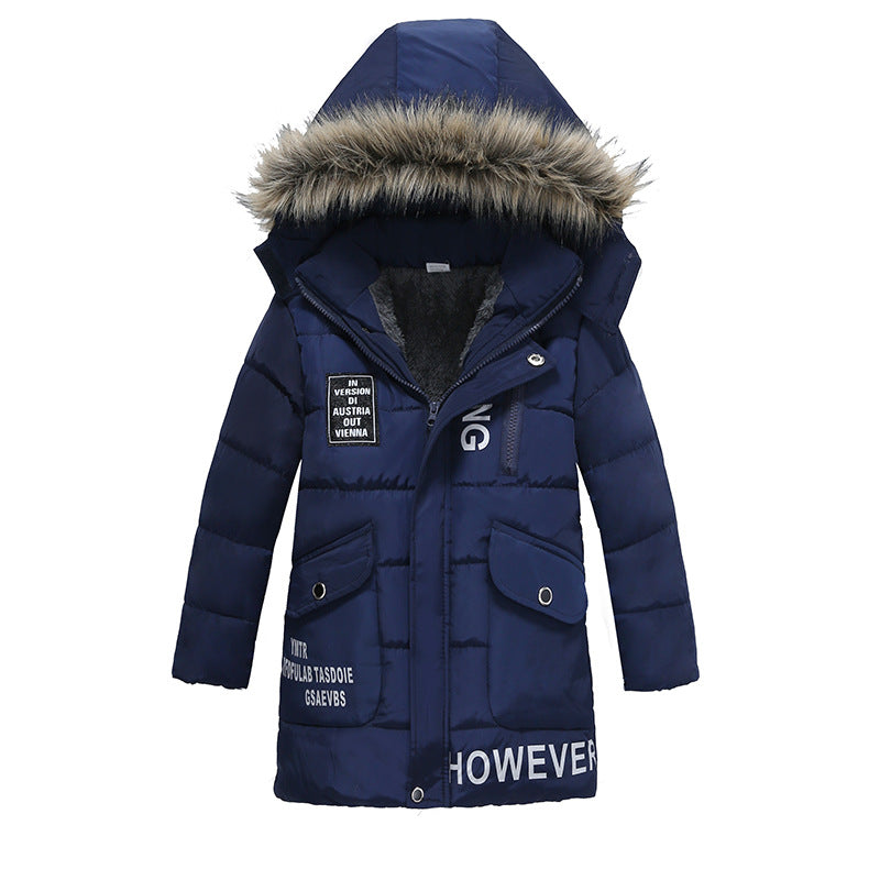 Boys Large Fur Collar Padded Warm Cotton Jacket - Amazhona 