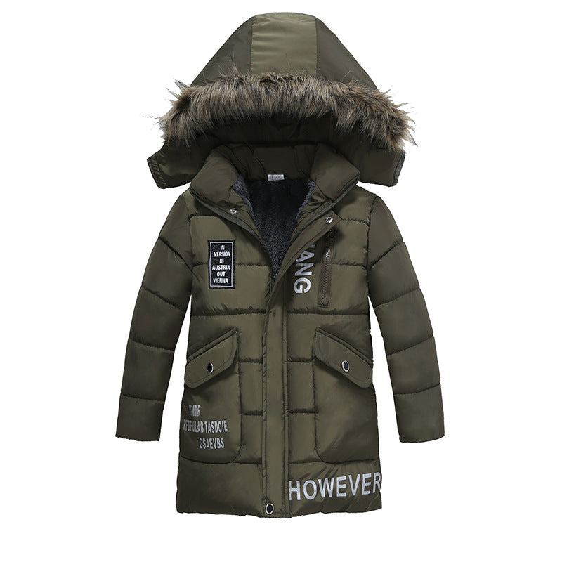 Boys Large Fur Collar Padded Warm Cotton Jacket - Amazhona 