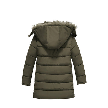 Boys Large Fur Collar Padded Warm Cotton Jacket - Amazhona 