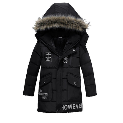 Boys Large Fur Collar Padded Warm Cotton Jacket - Amazhona 