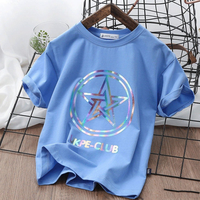 Boys'' Short Sleeve T-shirt  Net Red Laser Reflective Cub Children''s Top Fashion - Amazhona 