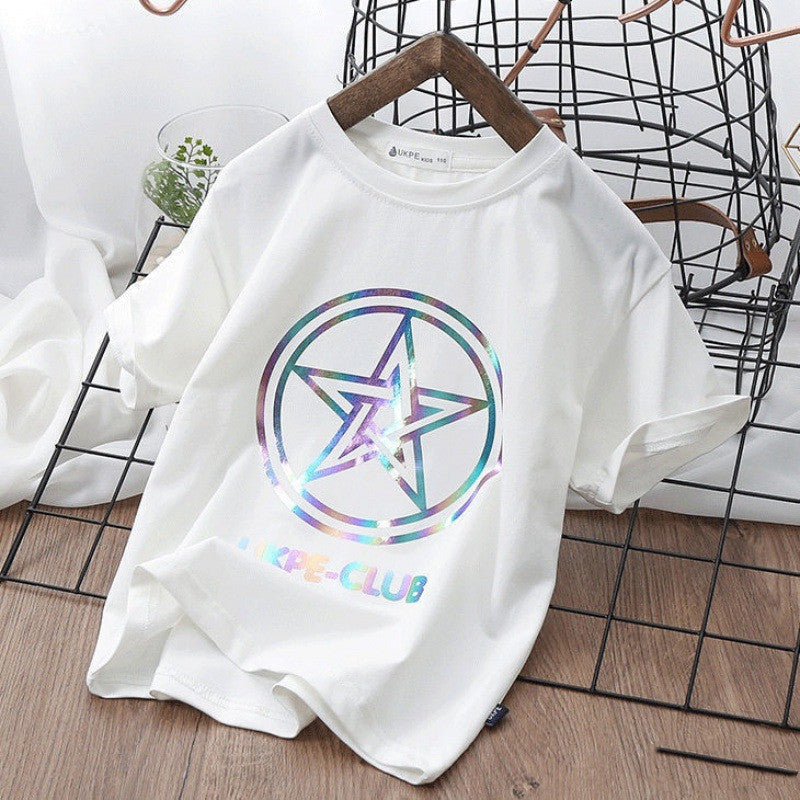 Boys'' Short Sleeve T-shirt  Net Red Laser Reflective Cub Children''s Top Fashion - Amazhona 