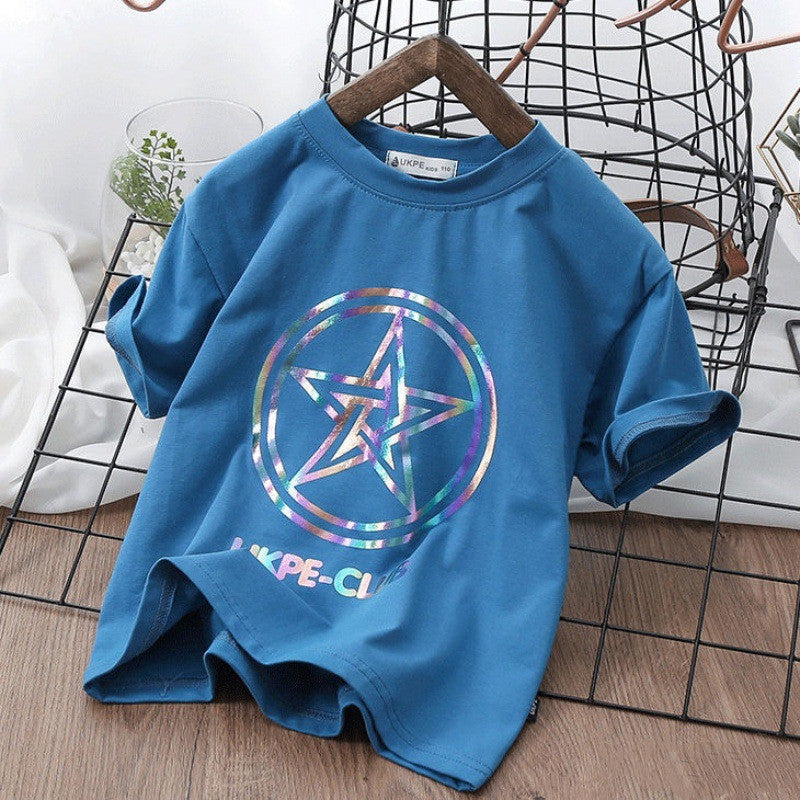 Boys'' Short Sleeve T-shirt  Net Red Laser Reflective Cub Children''s Top Fashion - Amazhona 