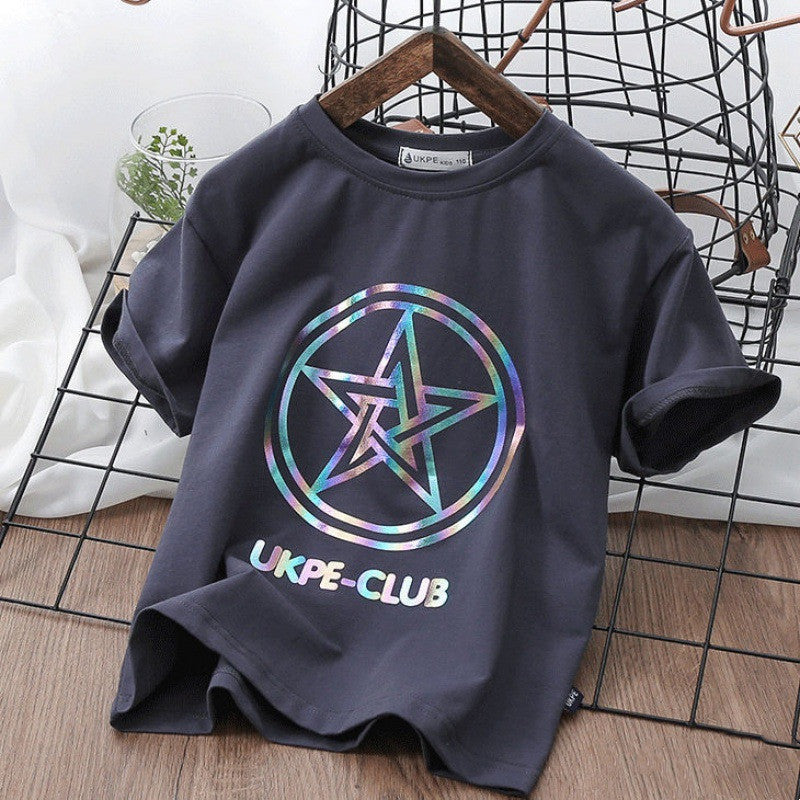 Boys'' Short Sleeve T-shirt  Net Red Laser Reflective Cub Children''s Top Fashion - Amazhona 