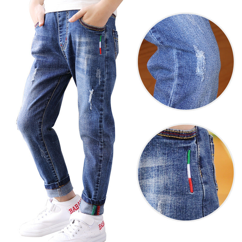 Boys' denim trousers, new style, big children's trousers, spring and autumn children's trousers - Amazhona 