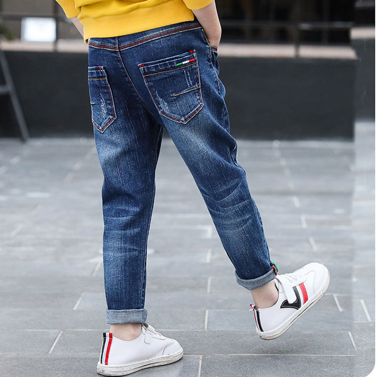 Boys' denim trousers, new style, big children's trousers, spring and autumn children's trousers - Amazhona 