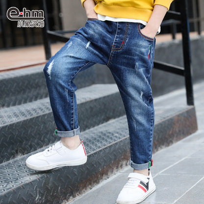 Boys' denim trousers, new style, big children's trousers, spring and autumn children's trousers - Amazhona 