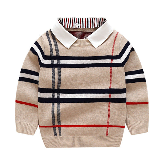 Boys plaid jacquard sweater - Amazhona 