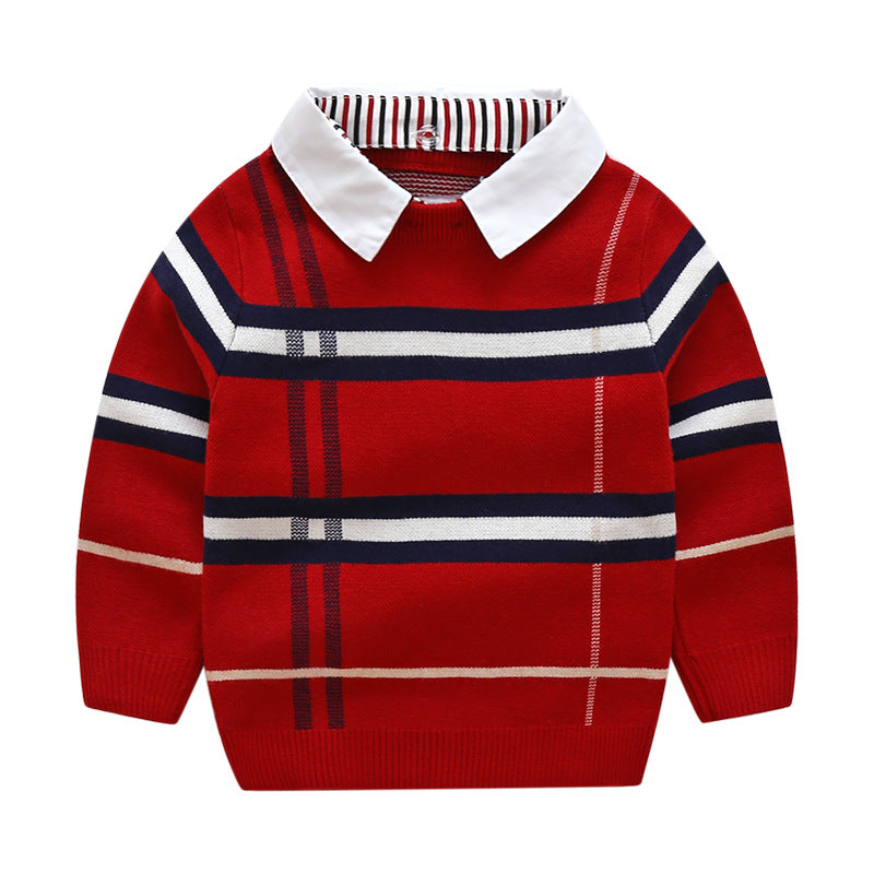 Boys plaid jacquard sweater - Amazhona 