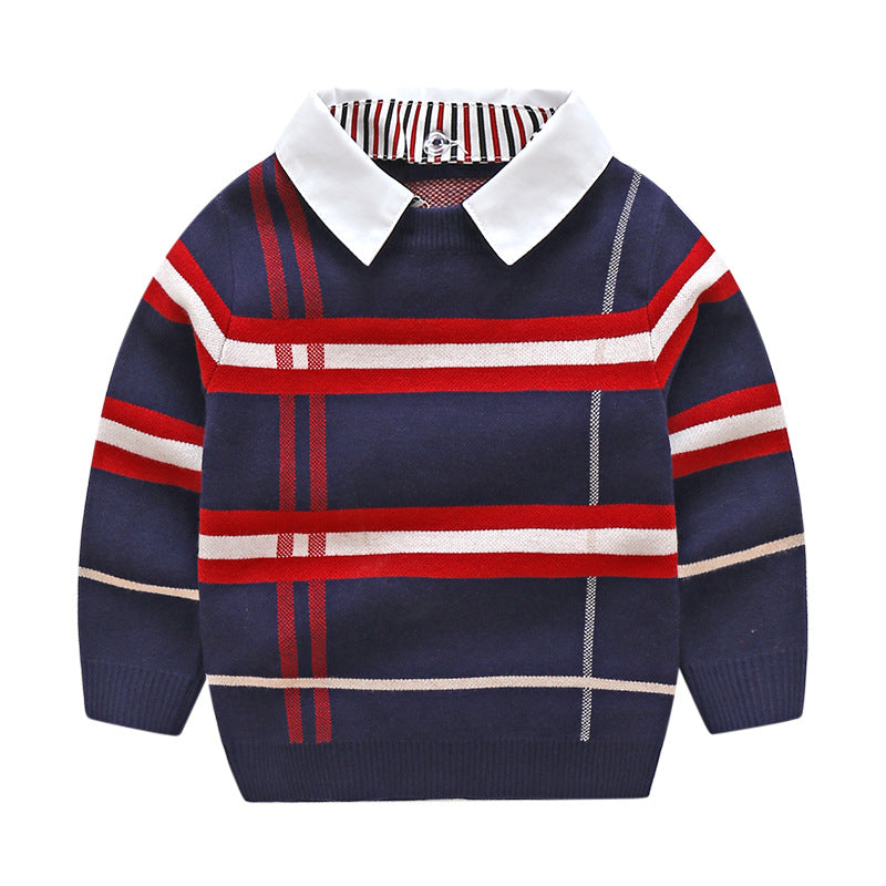 Boys plaid jacquard sweater - Amazhona 