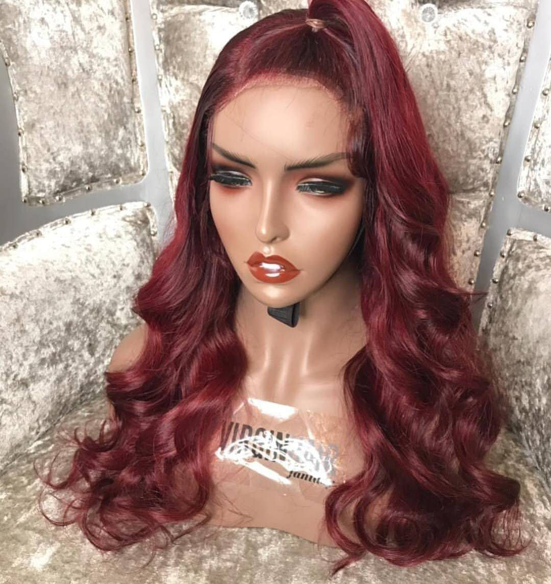 Burgundy front lace chemical fiber wig - Amazhona 