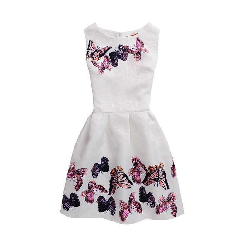 Butterfly Print Mid-Length Sleeveless Children'S Dress Fashion Slim A-Line Skirt - Amazhona 