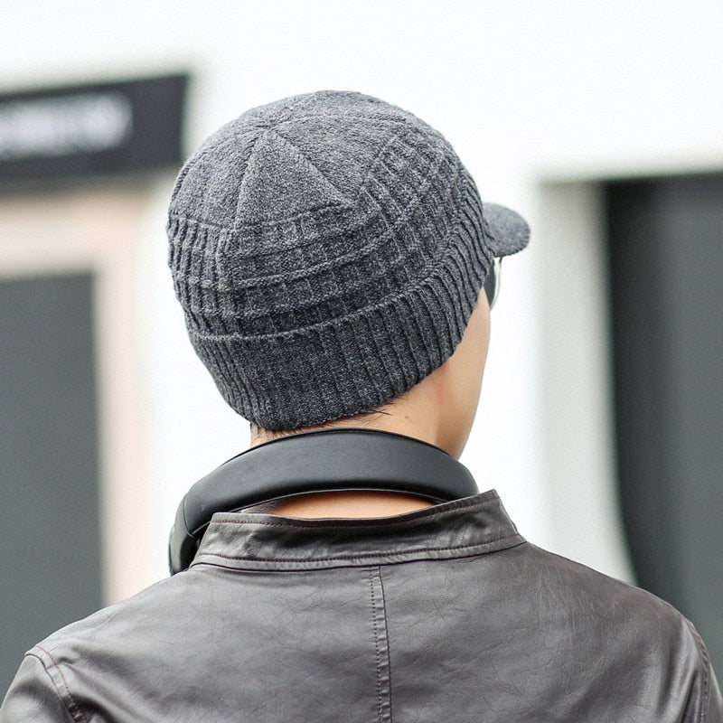 Caps Visor Hat Men Knitted Wool Winter Hats With Visor Cap Mens New Arrival - Amazhona 