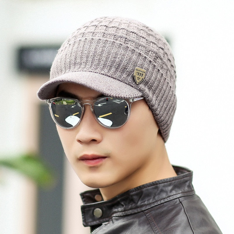 Caps Visor Hat Men Knitted Wool Winter Hats With Visor Cap Mens New Arrival - Amazhona 