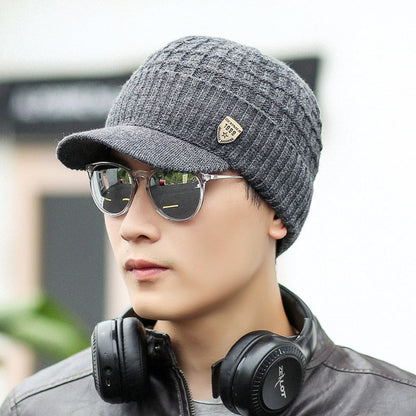 Caps Visor Hat Men Knitted Wool Winter Hats With Visor Cap Mens New Arrival - Amazhona 