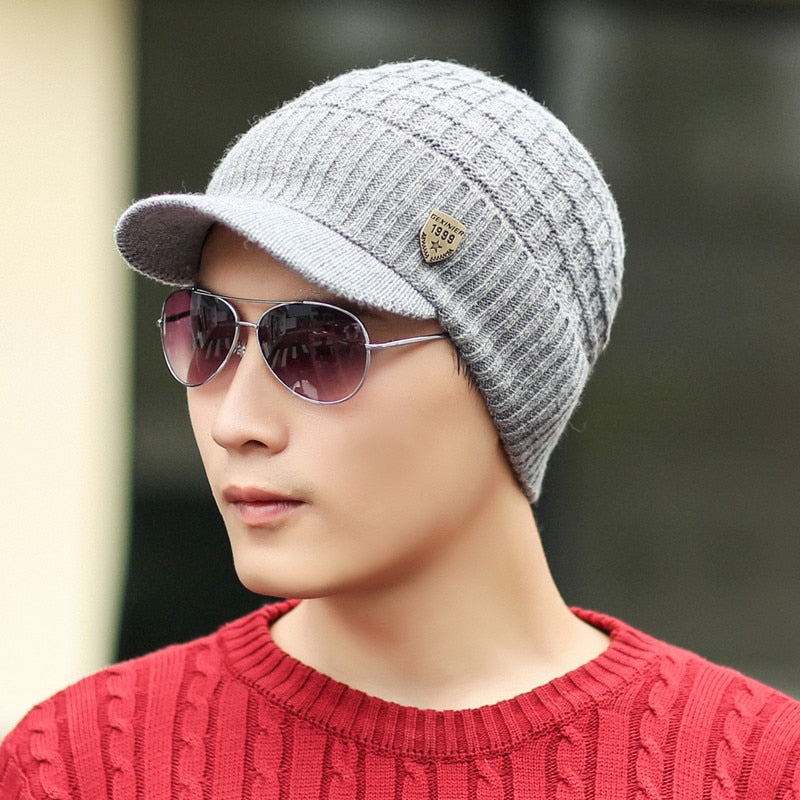 Caps Visor Hat Men Knitted Wool Winter Hats With Visor Cap Mens New Arrival - Amazhona 